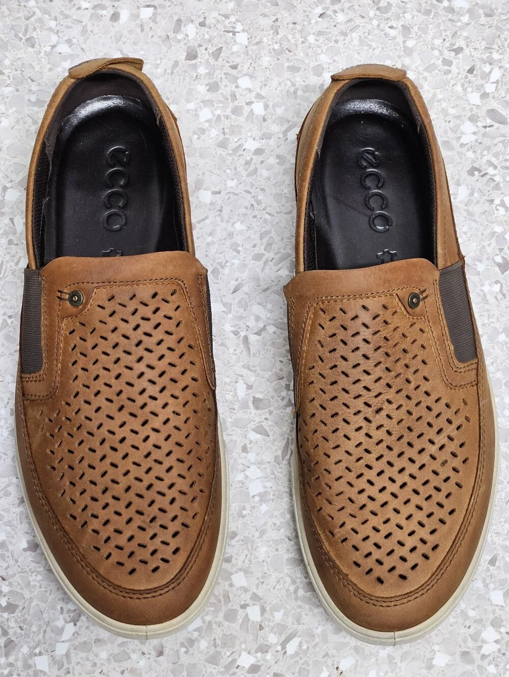 ECCO 1963 Collin Perforated Leather Slip On Shoes Mens Size: 10 Brown Comfort - Picture 6 of 14